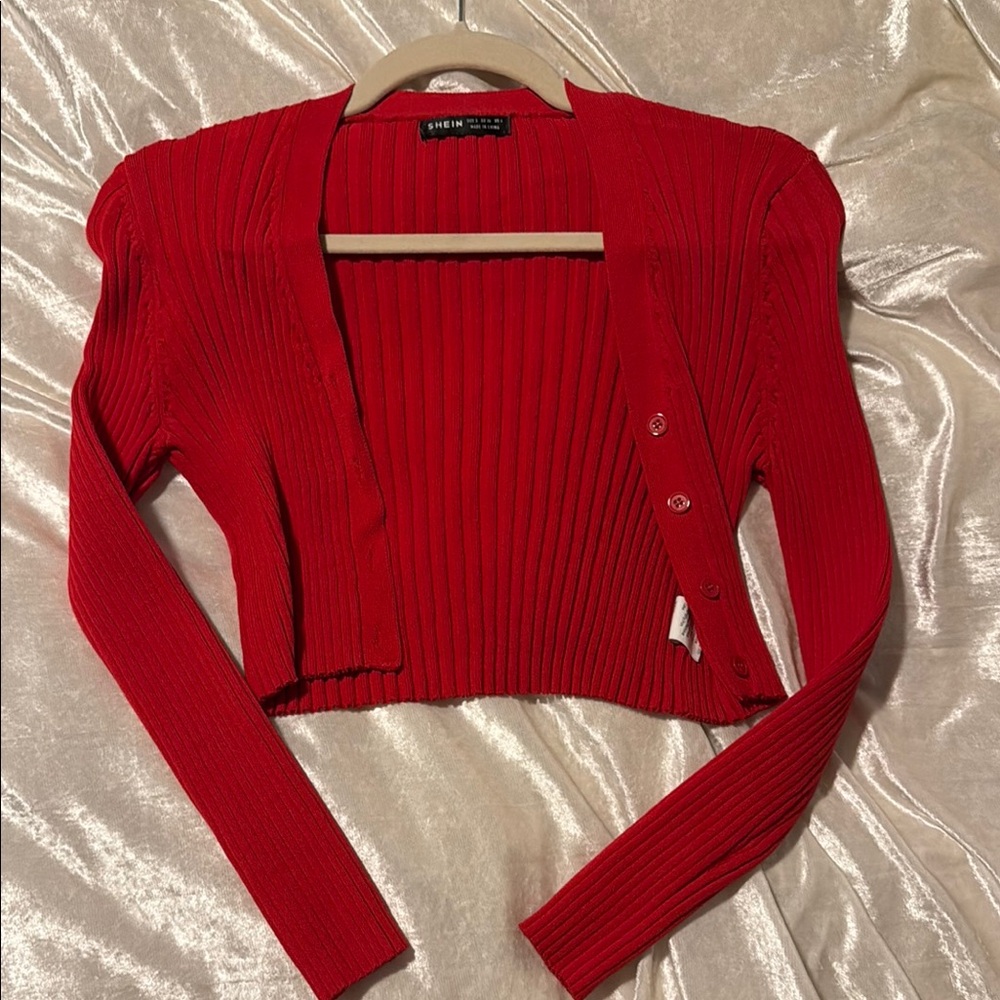 SHEIN Vibrant Red Ribbed Cardigan
